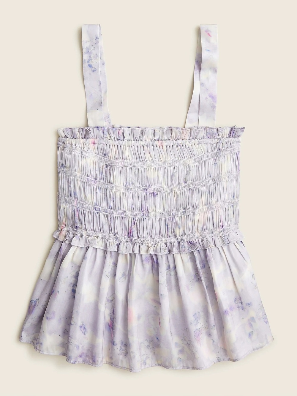 J. Crew Lavender Smocked Watercolor Silky Tank